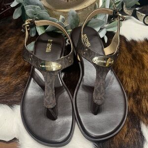 NWOT Michael Kors Dark Brown Sandals with Gold Accents